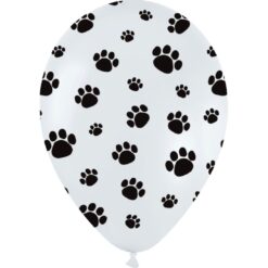 11" White w/Black Paw Prints Latex Balloons 50CT