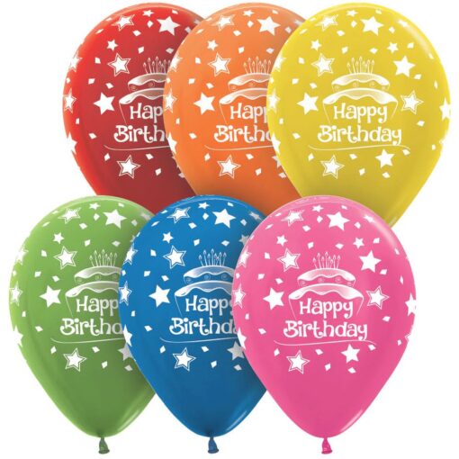 11&Quot; Prt Birthday Cake Astd Latex Balloons 50Ct