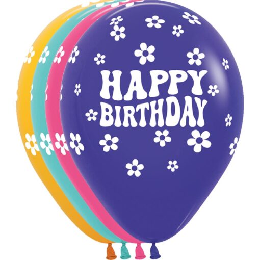 11&Quot; Happy Birthday Daisies Print Latex Balloons 50Ct