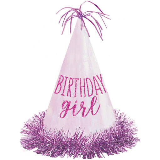 Birthday Girl Glitter Fringe Cone Hat Ea
