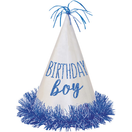 Birthday Boy Glitter Fringe Cone Hat Ea