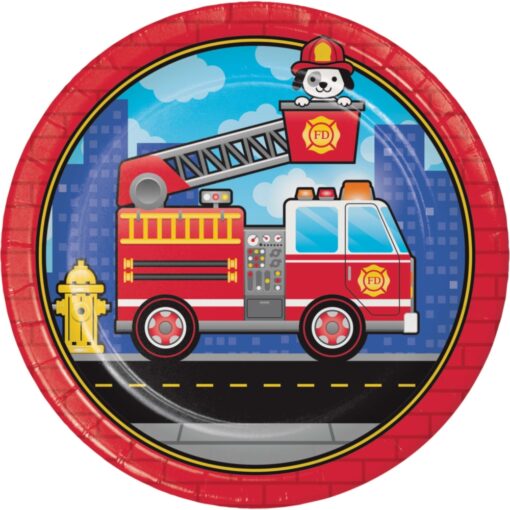 Flaming Fire Truck Plates 9&Quot; 8Ct