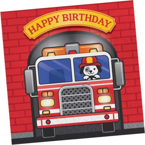 Flaming Fire Truck Napkins Lunch Happy Birthday 16Ct