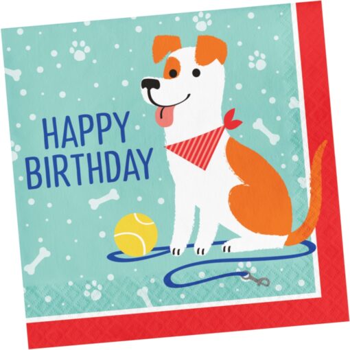 Dog Party Happy Birthday Napkins Lunch 16Ct