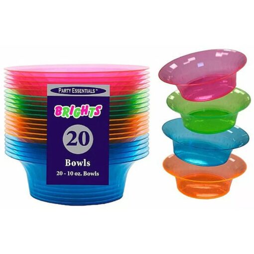 Plastic Bowls Neon Astd Colors 10Oz 20Ct