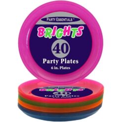 Neon Color Plates Plastic Astd RND 6" 40CT