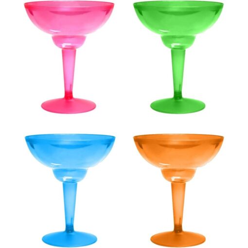 Margarita Glasses Astd Neon Colors Two-Piece Plastic 12Oz 12Ct