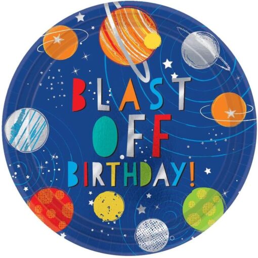 Blast Off Birthday Plates Metallic 10.5&Quot; 8Ct