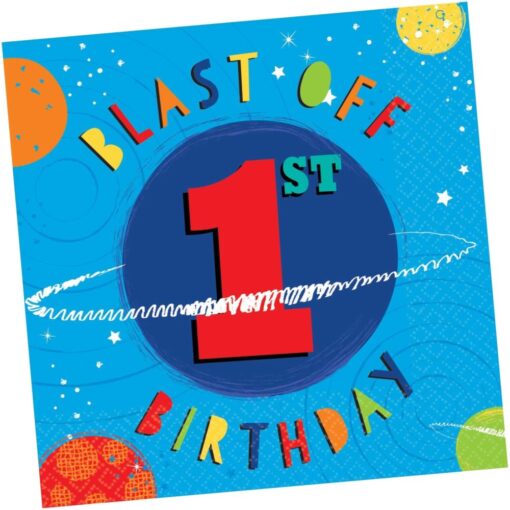 Blast Off 1St Bday Napkins Lunch 16Ct