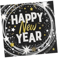 Happy New Year Napkins BVG BLK/GLD 16CT