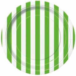 Lime Green/White Stripe Plates 7" 8CT