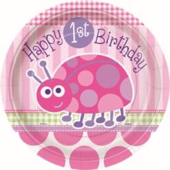 1st Birthday Pink Ladybug Plates 9" 8CT
