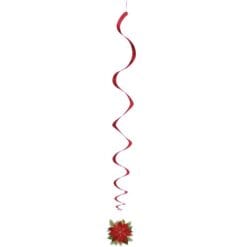 Poinsetta Plaid Hanging Swirl Decor 26" 3CT