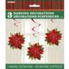 Poinsetta Plaid Hanging Swirl Decor 26" 3CT
