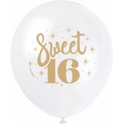12" WHT GLD Sweet 16 LTX Balloon 8CT