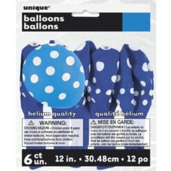 12" Royal Blue w/White Dots Latex Balloons 6CT
