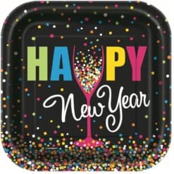 Happy New Year Confetti Plates SQR 7" 10CT