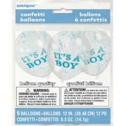 12" Clear It's A Boy w/Blue Confetti Balloon 6CT