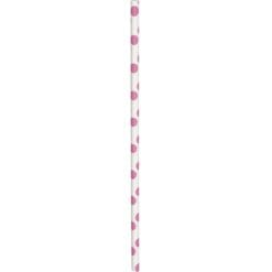 Hot Pink W/Dots Paper Straws 10Ct