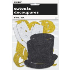 New Year Astd Mini Glitter Cutouts 6CT