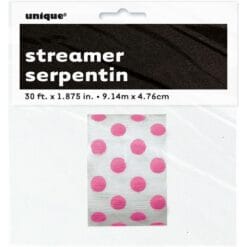 Pink-Hot Dots Crepe Streamer 30Ft