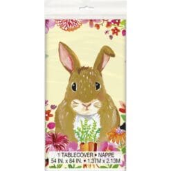 Floral Easter Bunny Table Cover Plastic 54" x 84"