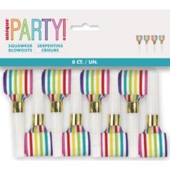 Rainbow Stripe Squawker Blowouts 8CT