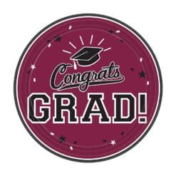Burgundy Congrats Grad Plates 7” 18CT