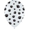 11&Quot; White W/Black Paw Prints Latex Balloons 50Ct