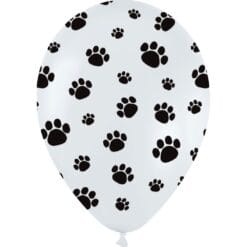 11" White w/Black Paw Prints Latex Balloons 50CT
