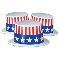 Top Hat Plastic White w/Patriotic Band