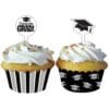Black Grad Cupcake Wraps W/Picks 12Ct