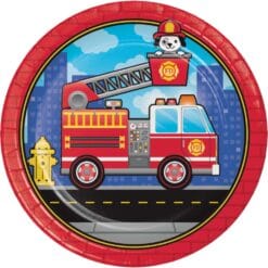 Flaming Fire Truck Plates 9" 8CT