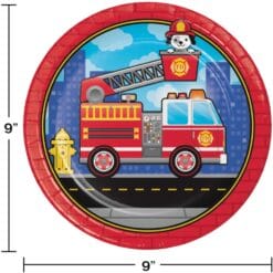 Flaming Fire Truck Plates 9" 8CT