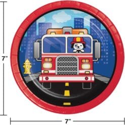 Flaming Fire Truck Plates 7" 8CT
