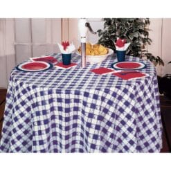 Blue Gingham Tablecover Plastic RND 82"