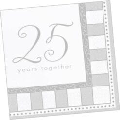 Silver 25th Anniversary Napkins Lunch 16CT
