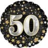 17" RND 50 Black w/Gold Stars Foil Balloon 2 17&Quot; Rnd 50 Black W/Gold Stars Foil Balloon