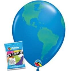 11" Printed World Globe Green On Blue Latex Balloons 6CT