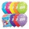 11&Quot; Printed '100' Sparkle-A-Round Latex Balloons 6Ct