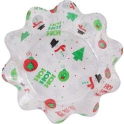 Bowl Fluted Clear w/Christmas Decor 10"