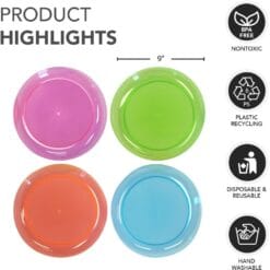 Neon Plates Plastic Astd Colors RND 9" 20CT