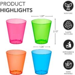 Neon Shot Glasses Plastic Astd 2oz 40CT