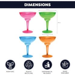 Margarita Glasses Astd Neon Colors Two-Piece Plastic 12oz 12CT