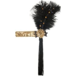 Gold Sequin Flapper Headband w/Feather