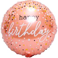 18" RND Happy Birthday Rose Gold Dots Balloon
