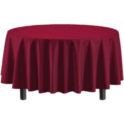 Burgundy Plastic Table Cover 84" Round