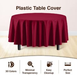 Burgundy Plastic Table Cover 84" Round