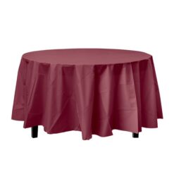 Burgundy Tablecover 84" RND Plastic