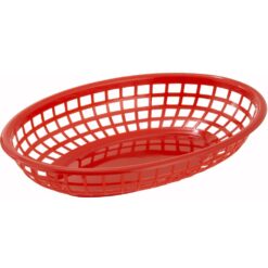 Oval Red Food Basket Plastic 9 3/8"